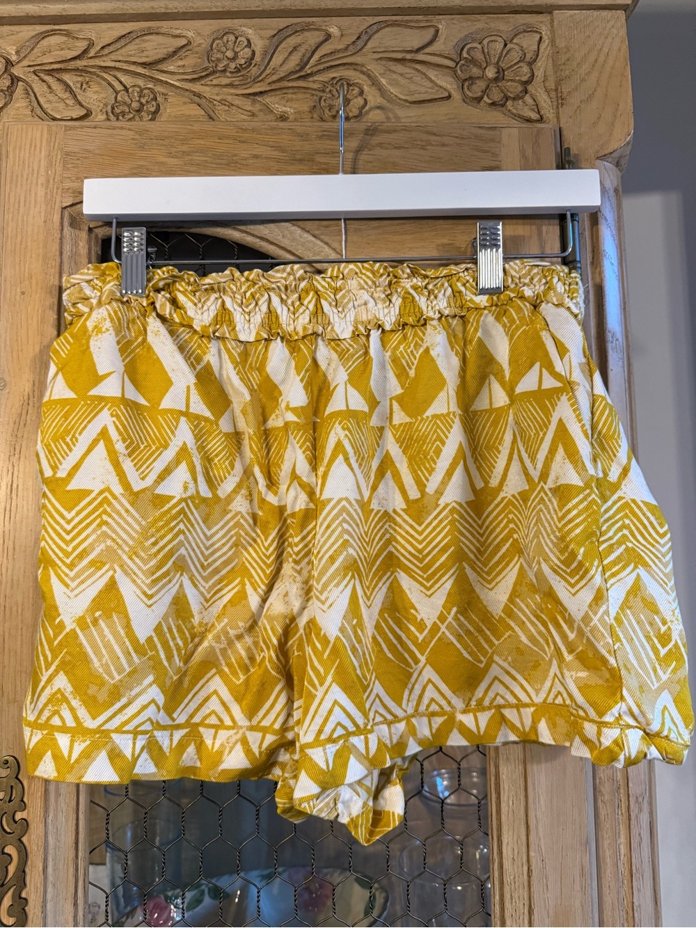 Anthropologie Mustard Yellow Geometric Elastic-Waist Shorts